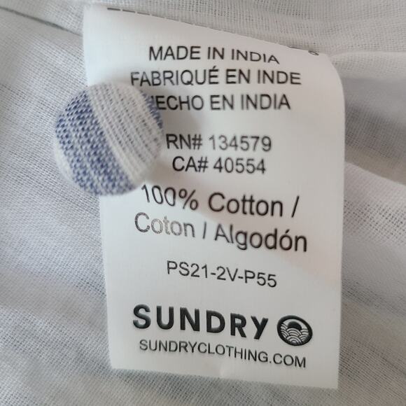 SUNDRY Stripe Woven Cotton Tiered Maxi Dress Pockets White Navy Womens Sz Small - Picture 13 of 16